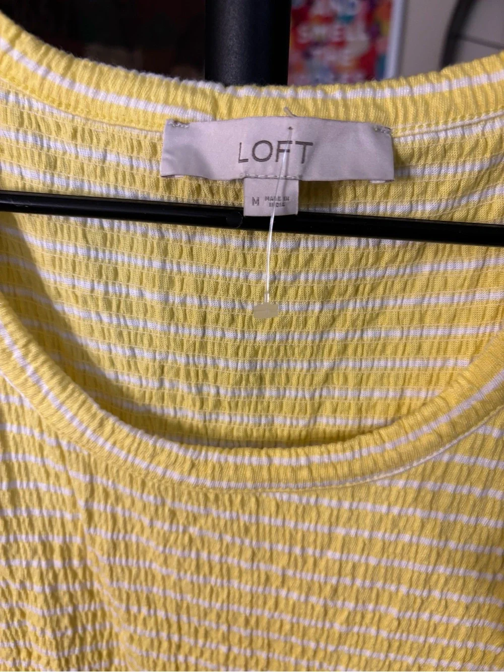 LOFT Yellow Textured Scoop-Neck Puff Sleeve Tee